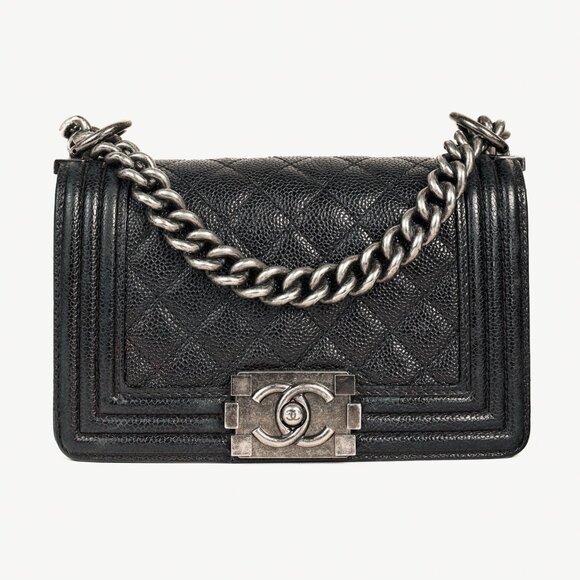 Chanel Small Boy Black Caviar Quilted Shoulder Bag - Picture 1 of 12